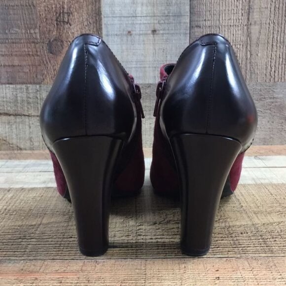 Geox‎ Respira Red Black Brick Suede Glimmer Pumps Ankle Booties Womens 38.5 8.5 - Picture 8 of 15